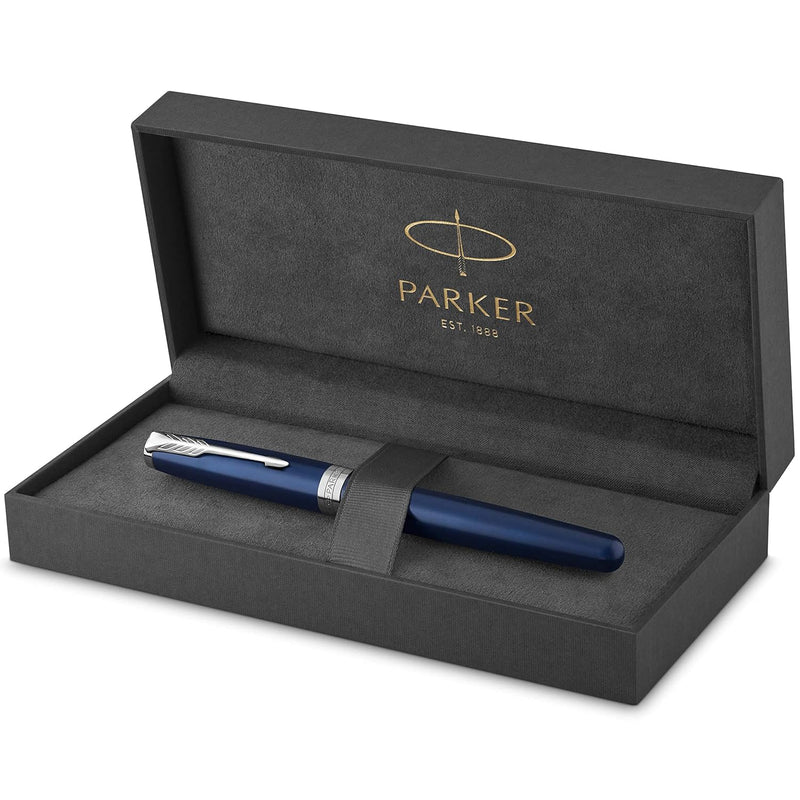 Parker Sonnet Füller | Blaue Lackierung | Füllfederhalter mit mittlerer Feder | Geschenkbox Mittlere