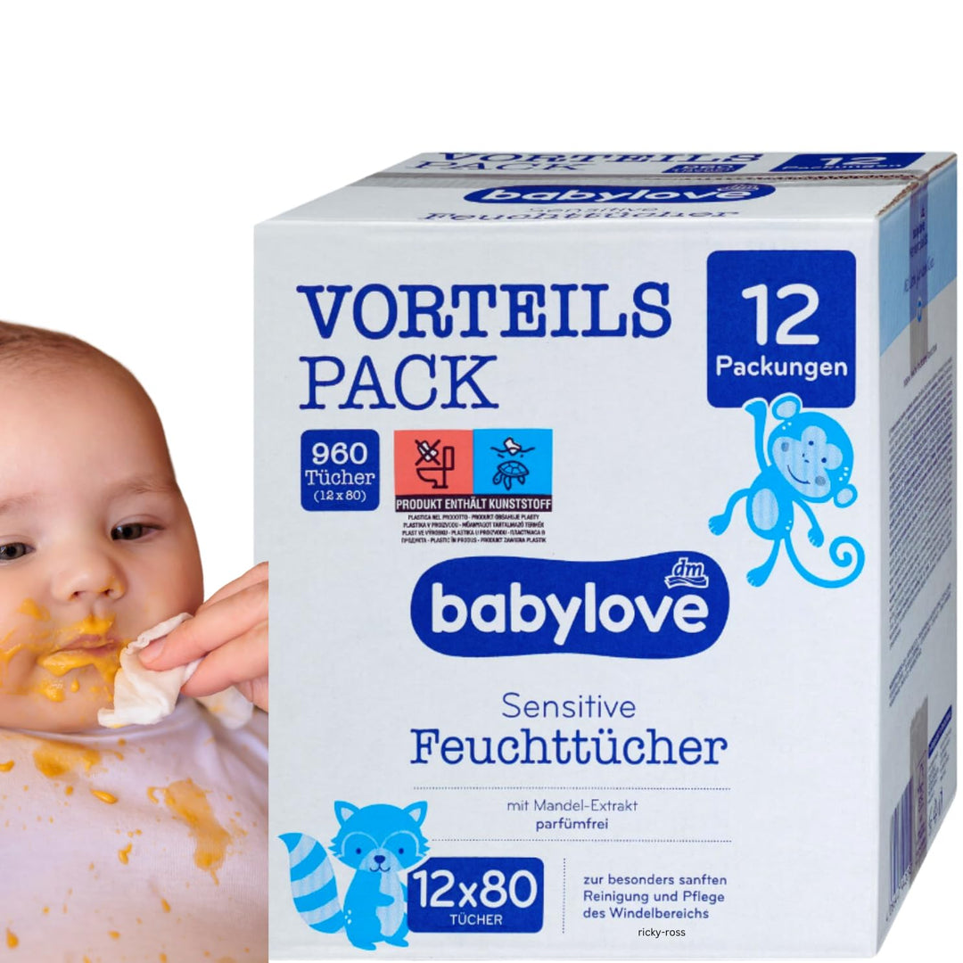 babylove Vorteils Pack Feuchttücher sensitive, 12 x 80 Stück, = 960 Stück