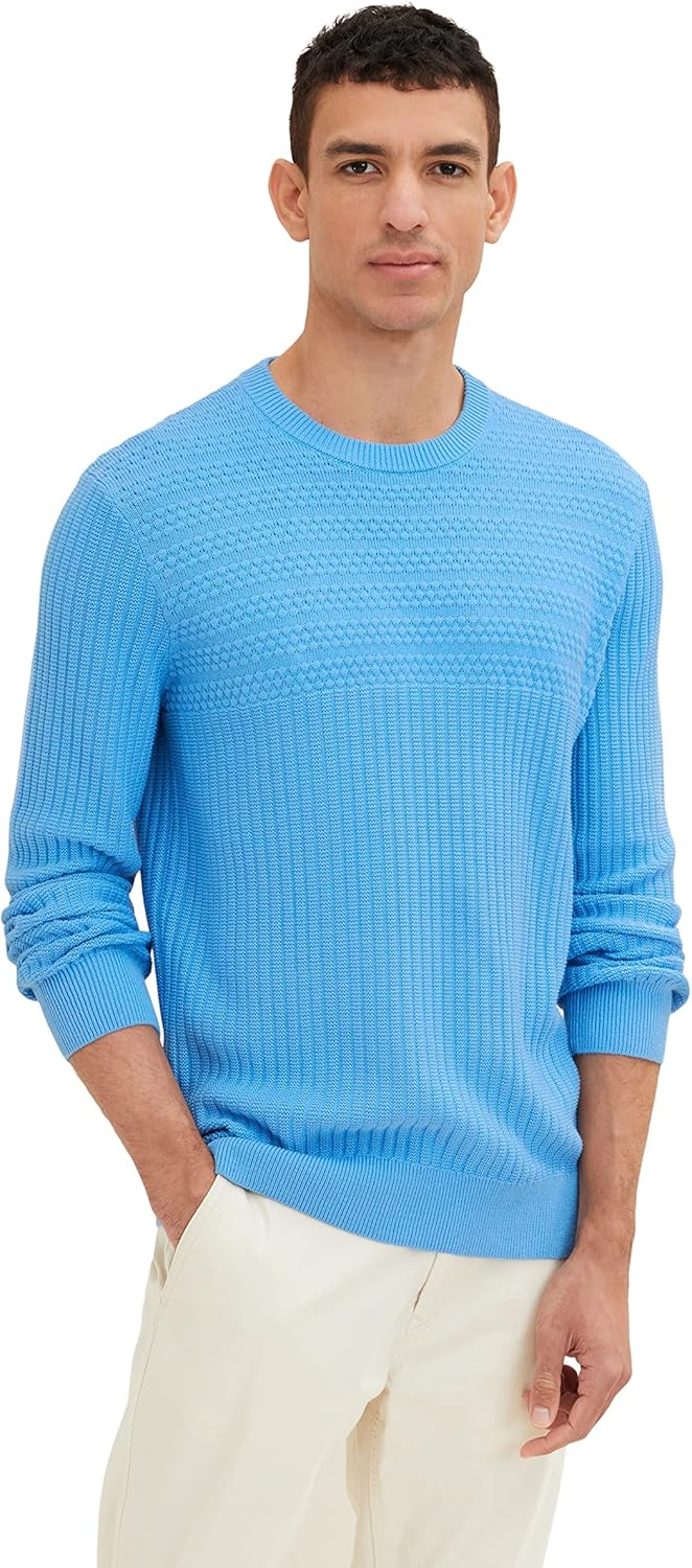 TOM TAILOR Herren Strickpullover S 18395 - Rainy Sky Blue, S 18395 - Rainy Sky Blue