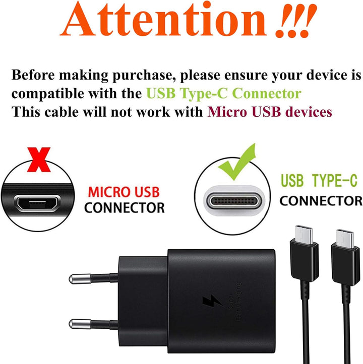 2 Pack USB C Ladegerät 25W, Schnellladegerät Super Fast Netzteil mit Ladekabel USB C Schnellladekabe
