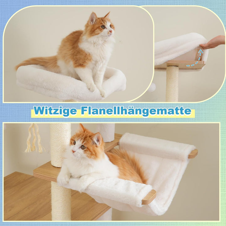 Hey-brother Holz Kratzbaum, 184cm Katzenbaum für Grosskatze, mehrstöckiger Stabil Katzenkratzbaum Mi