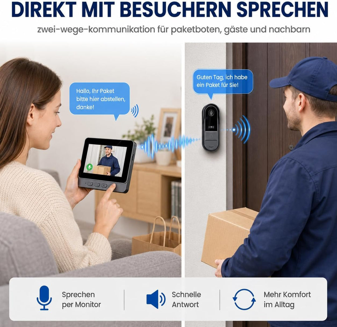 Zeerkeer Funkklingel mit Kamera Türklingel mit Kamera 2.4g Video Türklingel Kabellos mit Video-Zwei-