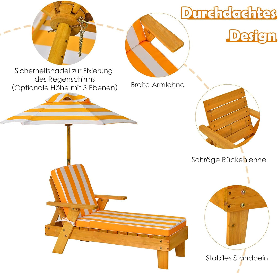 GOPLUS Kinderliege mit höhenverstellbarem Schirm, Balkonliege mit abnehmbarem Kissen, Relaxliege mit