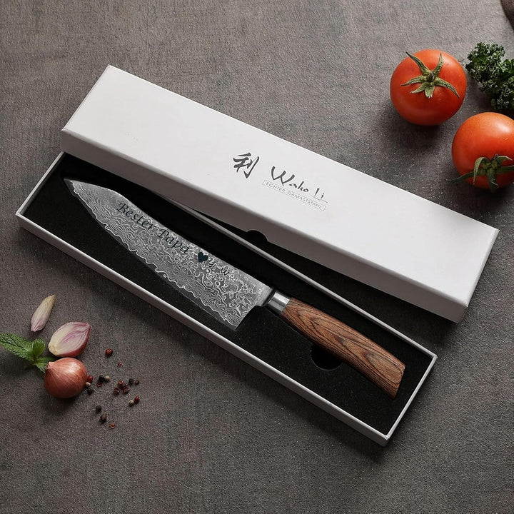 Wakoli EDIB Pro Damast Kiritsuke Chefmesser mit Gravur – Personalisiertes Messer, 20cm Klinge aus 67