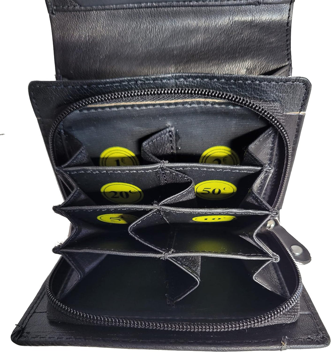 Frédéric Johns – Geldbörse mit Münzfach + Geldscheinfach – 8 Separate Fächer – Geldbörse Euro – Geld