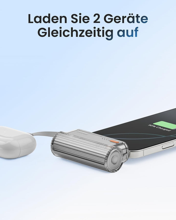 SHARGE Flow Mini 2 Powerbank, Tragbares Ladegerät 22,5W PD-Schnellladen mit Doppelstecker und integr