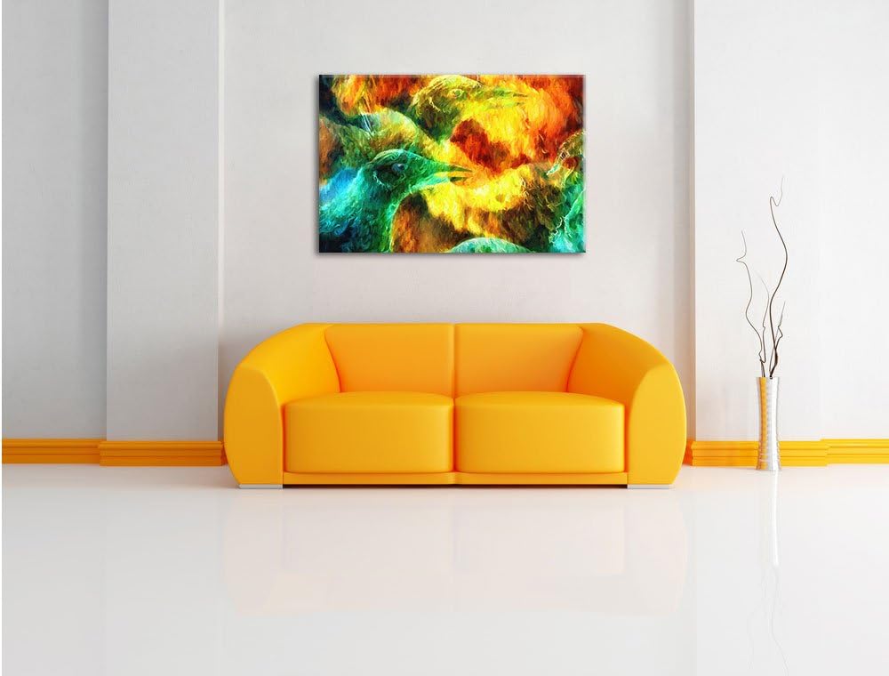 Pixxprint Vogel Phönix Collage Kunst / 100x70cm Leinwandbild bespannt auf Holzrahmen/Wandbild Kunstd
