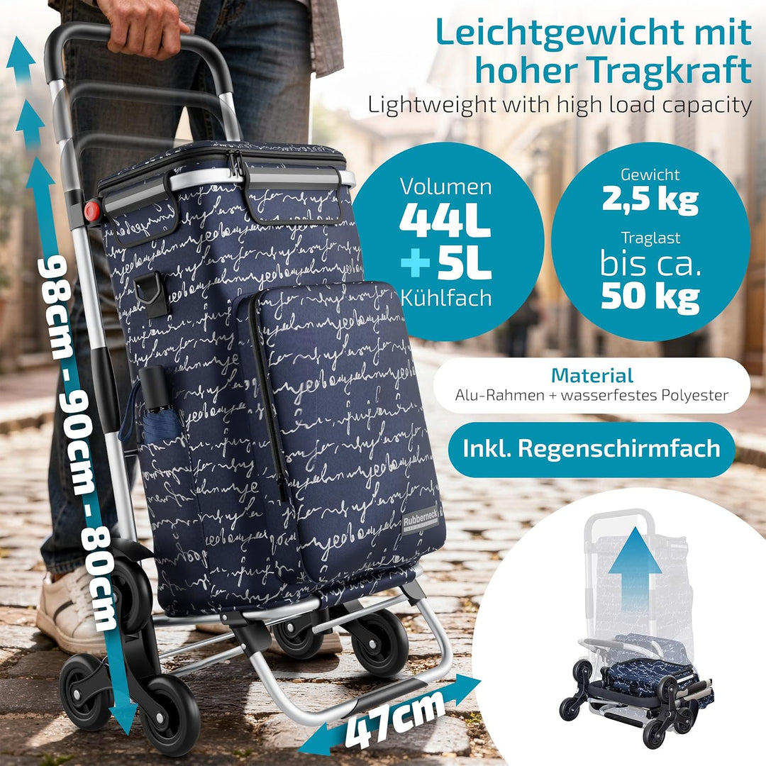 Rubberneck Einkaufstrolley - Klappbarer Einkaufswagen - Kühlfach - Höhenverstellbarer Griff - Blau,