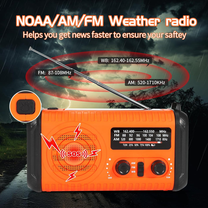 Notfallradio, Crank Wetterradio, 20000mAh Solarradio, Hand Kurbelradio mit AM/FM, tragbares Radio mi