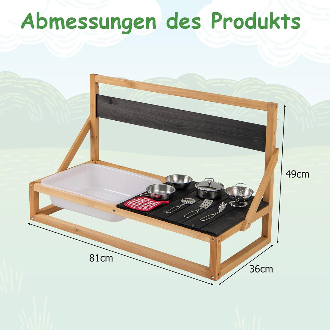 COSTWAY Matschküche Kinder Outdoor, Kinderküche Tannenholz mit Zubehör, Spielküche mit hängenden Hak