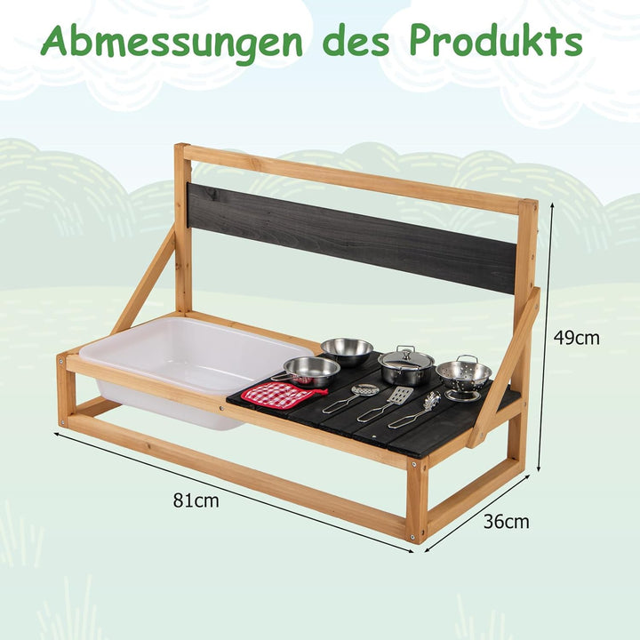 COSTWAY Matschküche Kinder Outdoor, Kinderküche Tannenholz mit Zubehör, Spielküche mit hängenden Hak