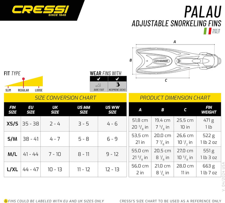 Cressi Palau Saf Fins Einstellbare Kurze Flossen zum Schwimmen und Schnorcheln Blau/Azurblau Lange F