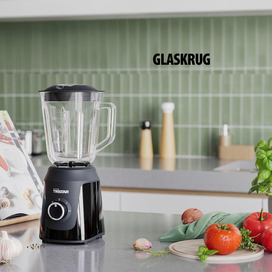 Tristar Standmixer, 1 L Mixbehälter aus Glas, 2 Geschwindigkeitsstufen, Pulsfunktion zum Zerkleinern
