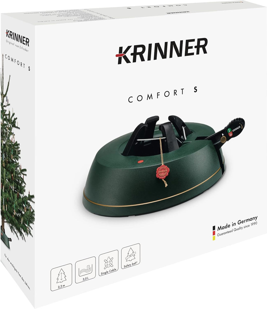 KRINNER Weihnachtsbaum Christbaumständer Comfort S Grün 34cm inkl. Fusspedal- und Einseiltechnik für