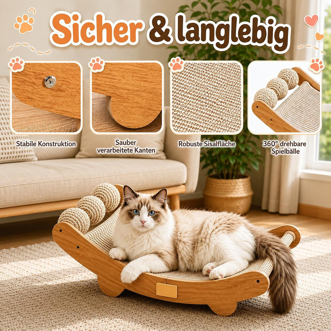 Sisal Kratzbretter Katze, 3-in-1 Kratzbrett mit Spielbällen, 64.5 x 31.5 cm | Grosses Katzen Kratzbr