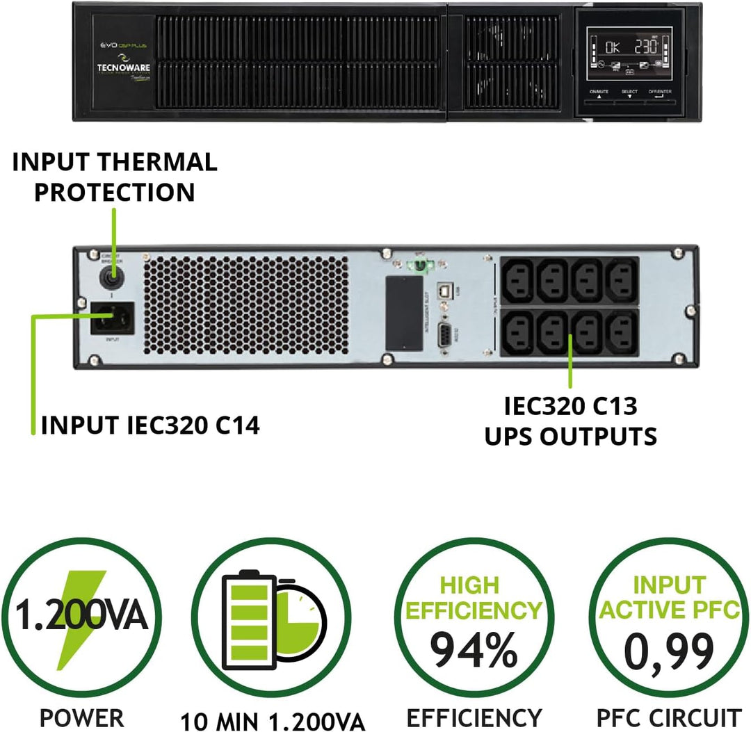 Tecnoware USV EVO DSP PLUS 1200 Unterbrechungsfreie Stromversorgung - Online-Technologie, Installati