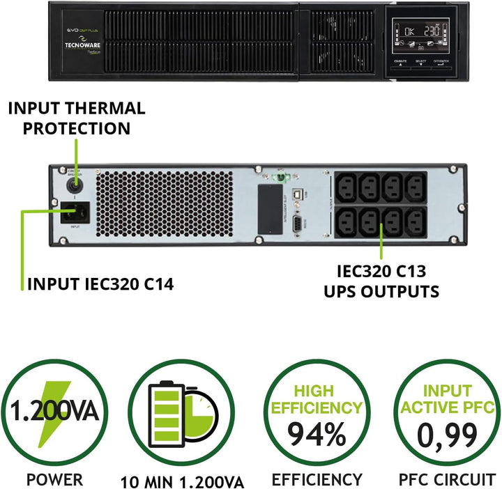 Tecnoware USV EVO DSP PLUS 1200 Unterbrechungsfreie Stromversorgung - Online-Technologie, Installati