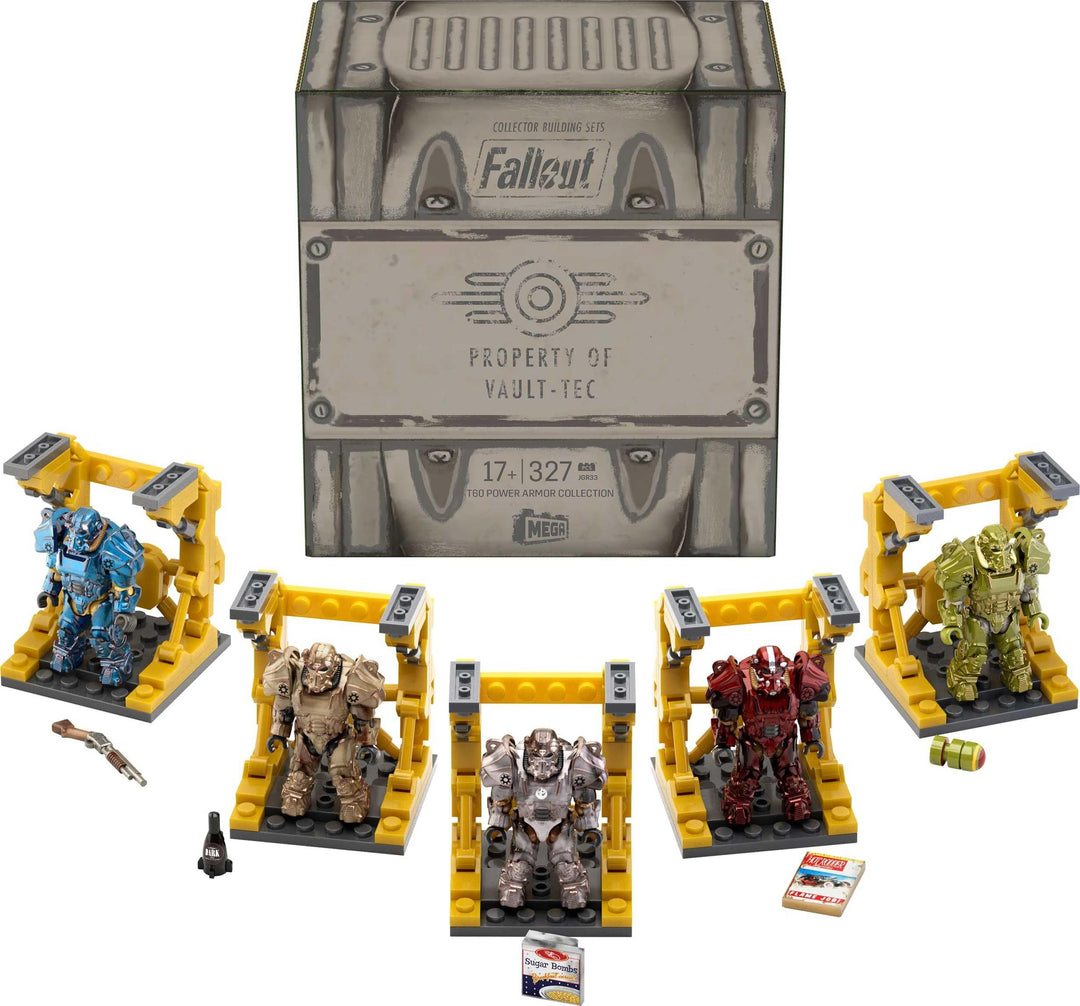 MEGA Fallout Actionfigur Bauspielzeug, T-60 Power Armor Collection mit 327 Teilen, 5 Mikro-Actionfig