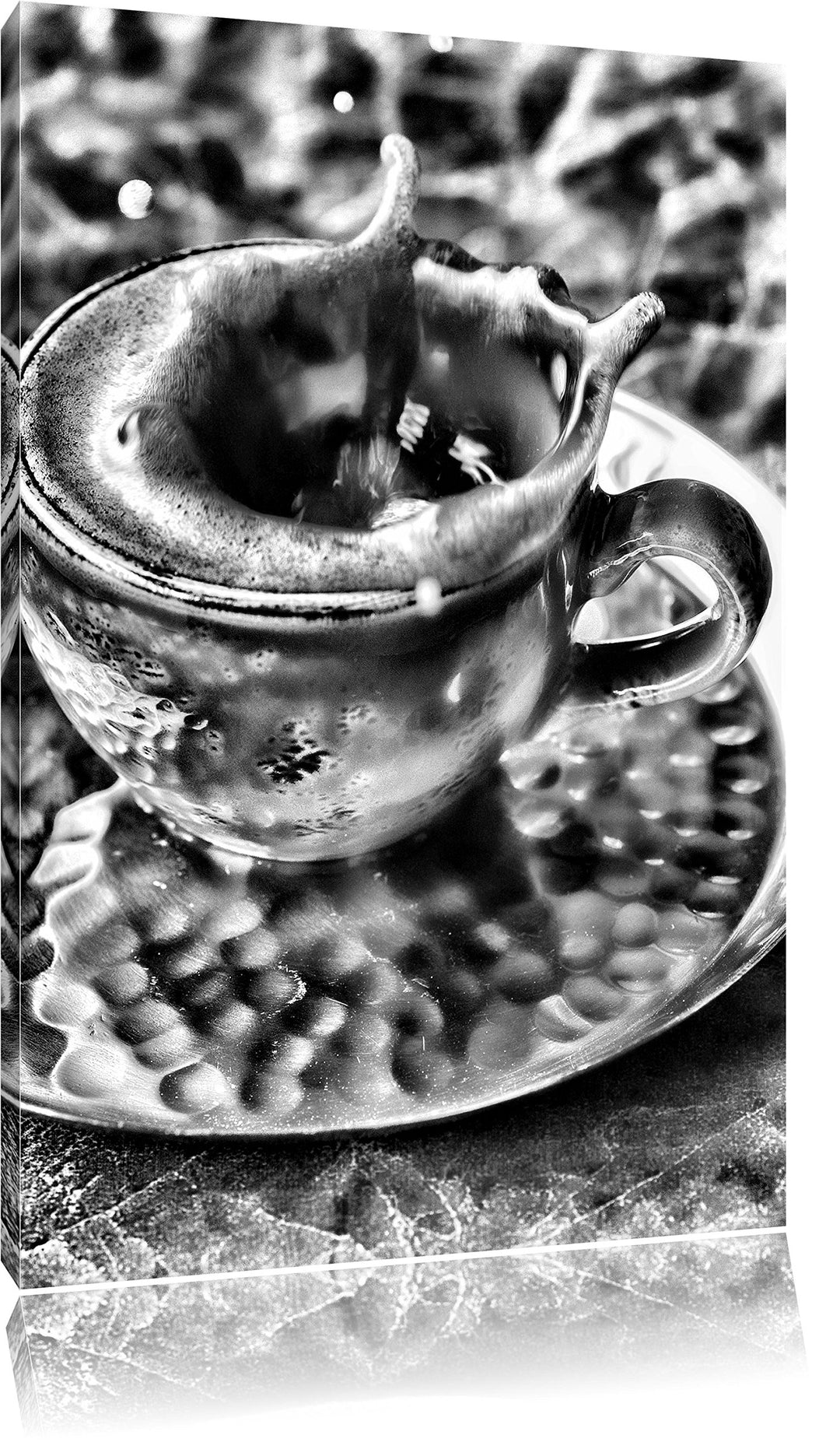 Pixxprint Monocrome, Kaffee spritzt aus Tasse, Format: 100x70 auf Leinwand, riesige Bilder fertig ge