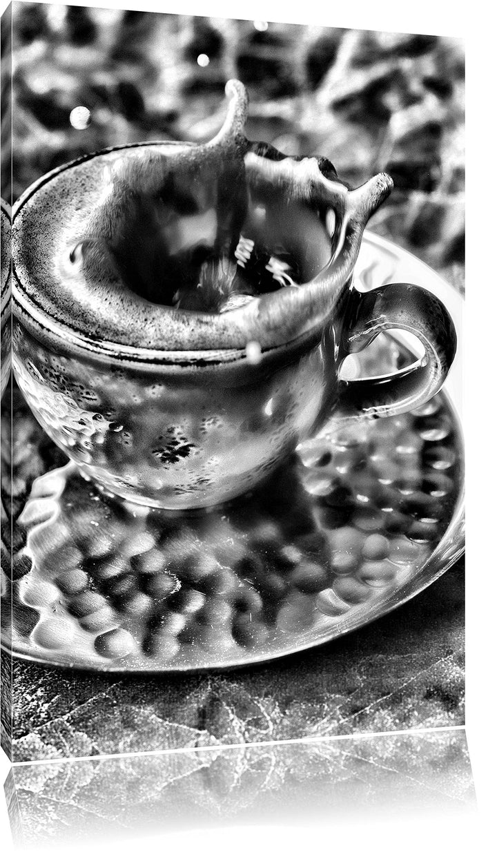 Pixxprint Monocrome, Kaffee spritzt aus Tasse, Format: 100x70 auf Leinwand, riesige Bilder fertig ge