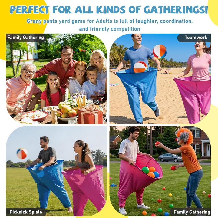 Granny Pants Spiel, 4er-Pack Oma Hosen Spiel mit 20 Hüpfbällen und 2 Ballonpumpe, Granny Pants Game