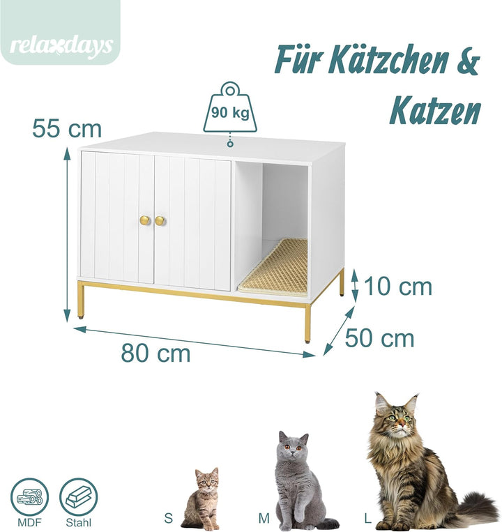 Relaxdays Katzenschrank für Katzentoilette, mit Katzenklomatte, mit Eingang, HBT: 55x80x50 cm, Katze