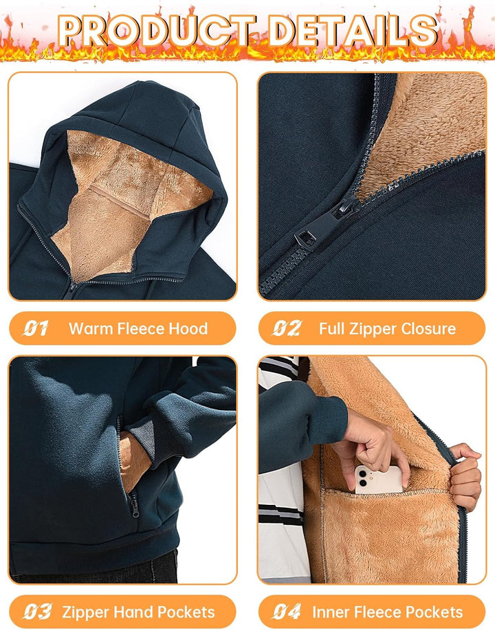 Xnova Sweatjacke Herren Fleecejacke Kapuzenpullover Zipper Hoodie Casual Bequemes und Warmes Übergan