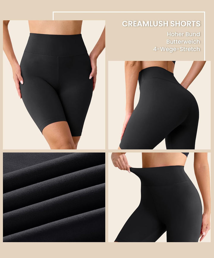 BAYDI Creamlush Radlerhose Damen - 20 cm Bequeme Kurze Sporthose mit Hoher Taille für Yoga Pilates F