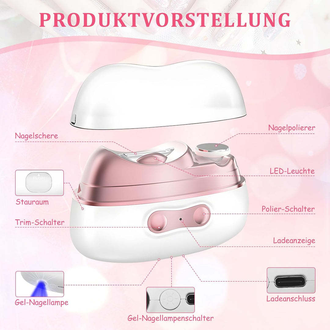 Elektrischer Nagelknipser,4-in-1-Nagelknipser Elektrisch mit Polieren und UV Einbrennlampe,Elektrisc