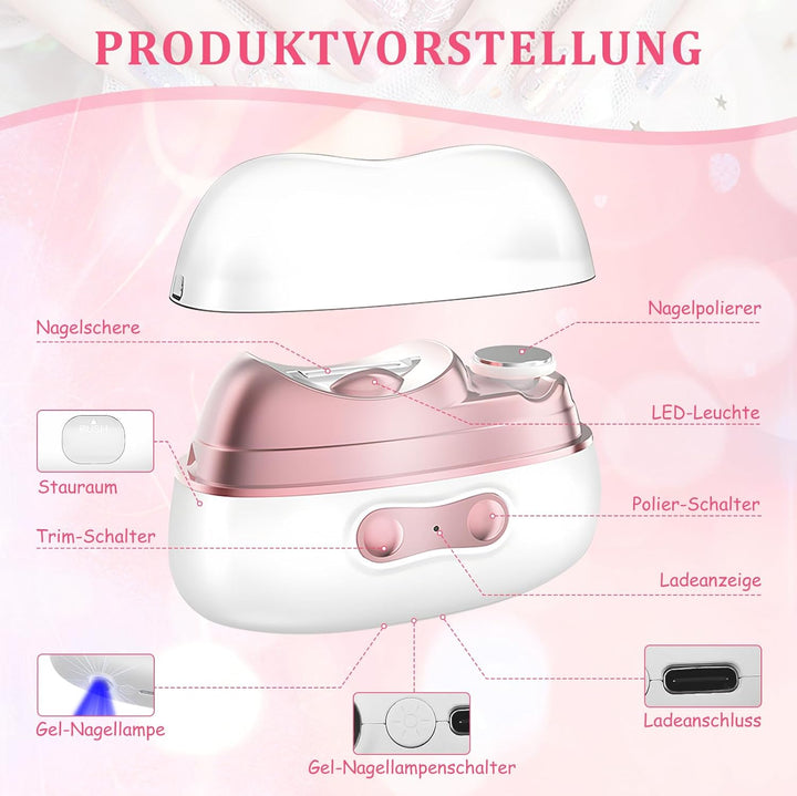 Elektrischer Nagelknipser,4-in-1-Nagelknipser Elektrisch mit Polieren und UV Einbrennlampe,Elektrisc