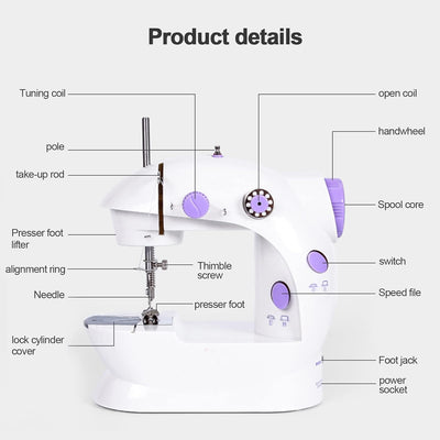 LetCart 202A Nähmaschine, Haushalt Mini Elektrische Nähmaschine Doppelfaden 2-Gang-Nähmaschine mit P