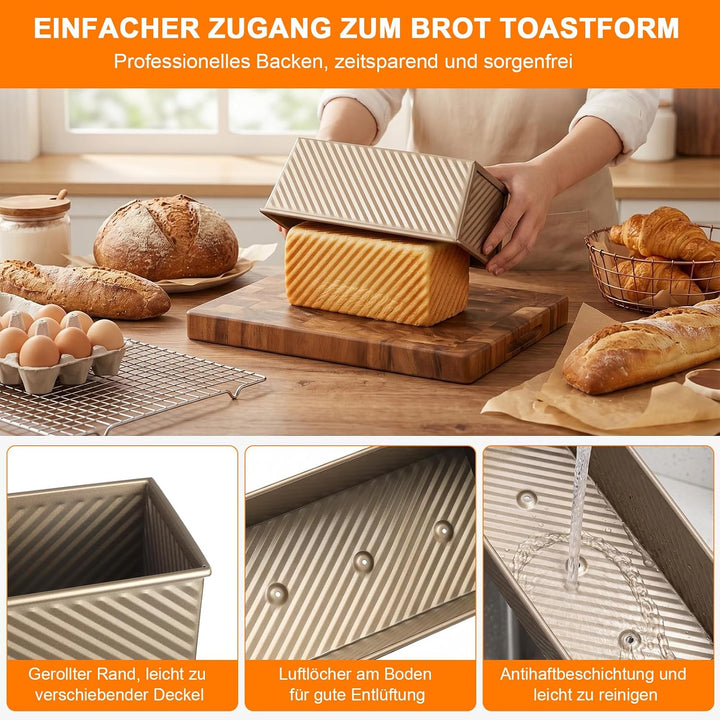 Brotbackform mit Deckel 2 Pack, Antihaft Toastbrot Backform mit Teigschneider, Pullman Kastenform au