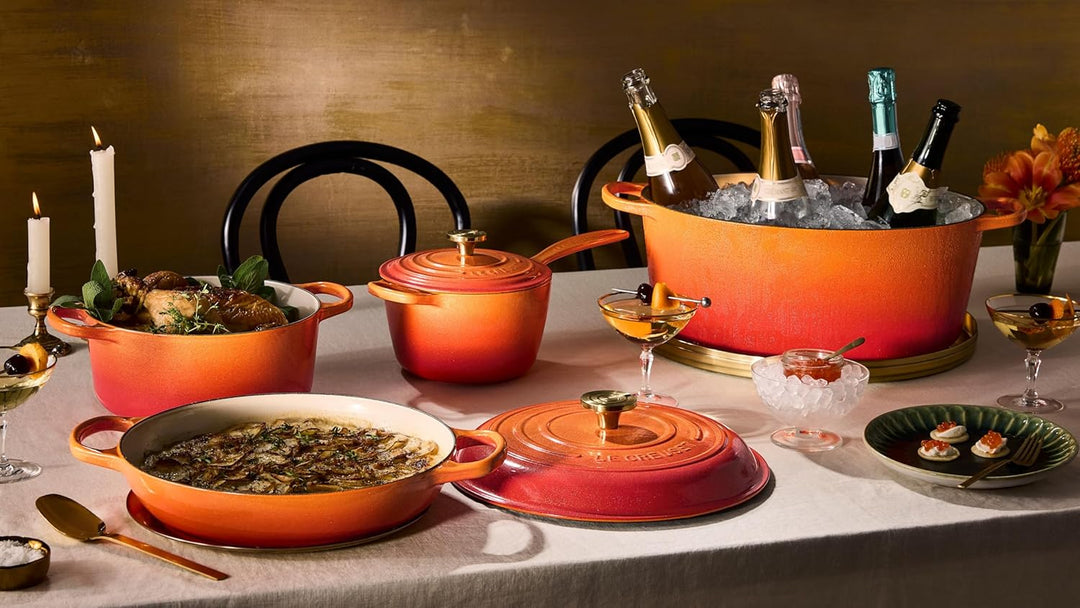 Le Creuset Signature Schmortopf, emailliertes Gusseisen, rund, 4,5 qt, Orange mit neuem Knauf Orange