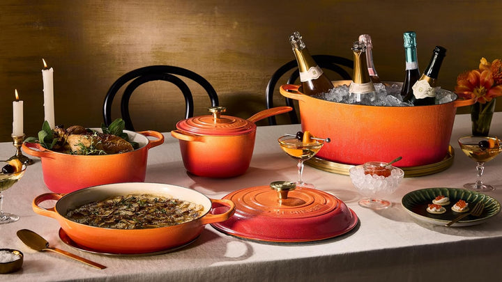 Le Creuset Signature Schmortopf, emailliertes Gusseisen, rund, 4,5 qt, Orange mit neuem Knauf Orange