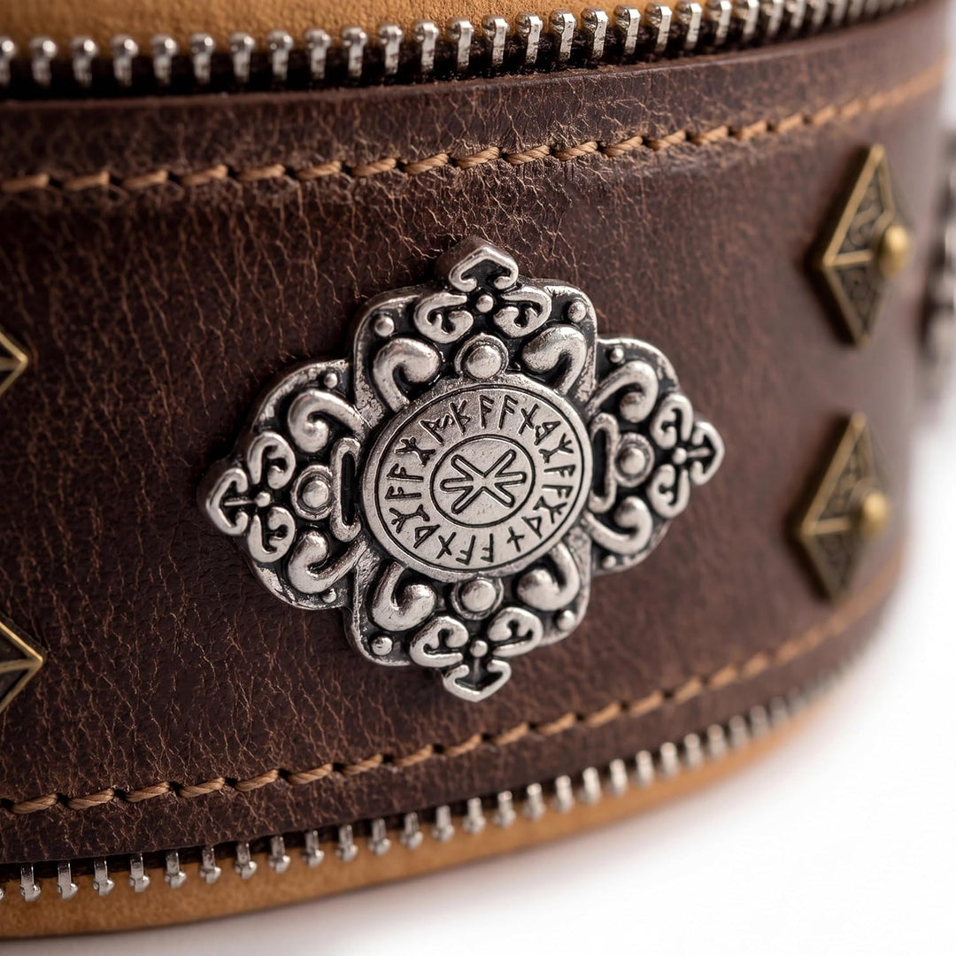 Bestia™ "Aztec Echtleder Hundehalsband für grosse Hunde. 100% Leder. Weich gepolstert. 6,3 cm breit.