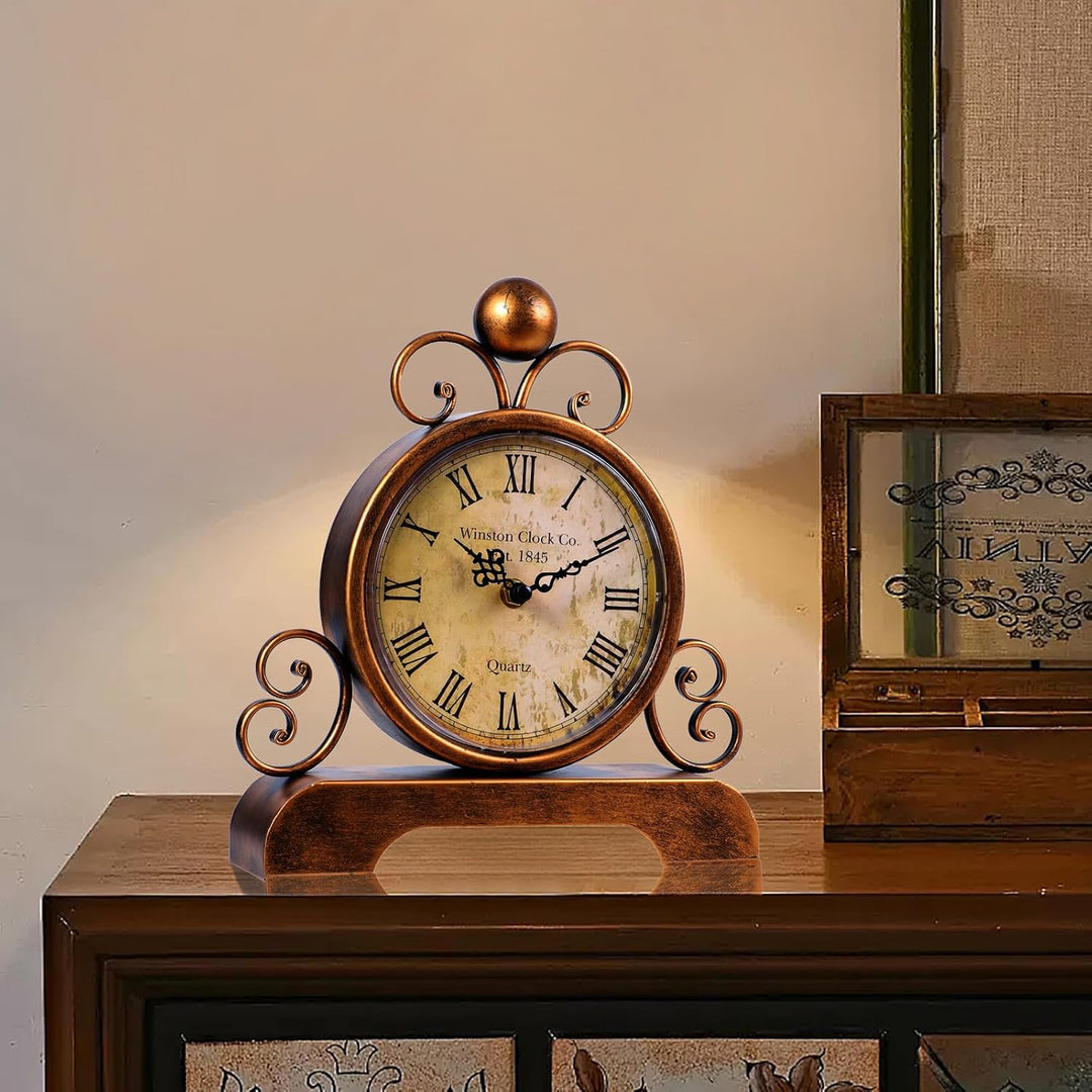 Retro Tischuhr Klassische Vintage Roman Stil Schreibtischuhr Silent Ohne Ticken für Wohnzimmer Schla