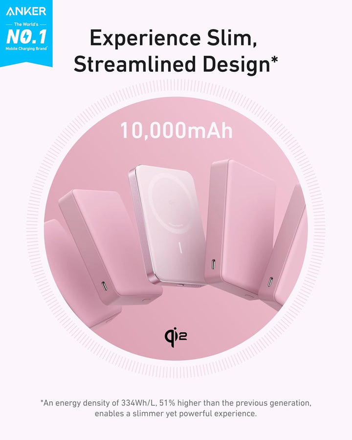 Anker MagGo Powerbank, Ultra-schlankes 10.000mAh magnetisches Akkupack, Qi2-zertifiziert, portabel,