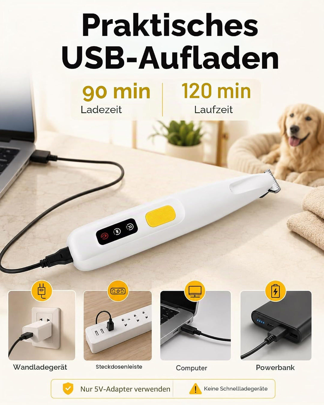 Pfotentrimmer für Hunde & Katzen mit LED-Licht – 18 mm breite Klinge, 35 dB leise, LED-Anzeige, wass