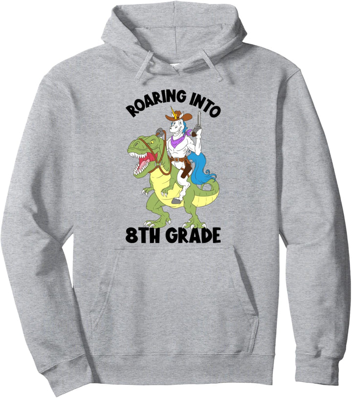 Roaring Into 8th Grade Einhorn auf Dinosaurier Back To School Pullover Hoodie