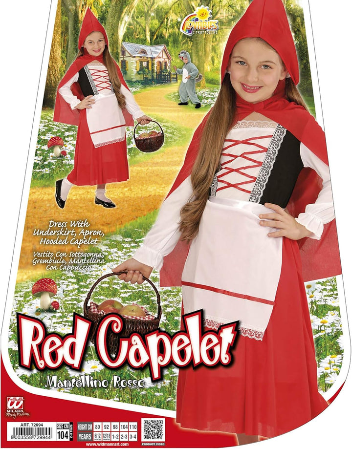 "RED CAPELET" (dress with underskirt, apron, hooded capelet) - (140 cm / 8-10 Years), 140