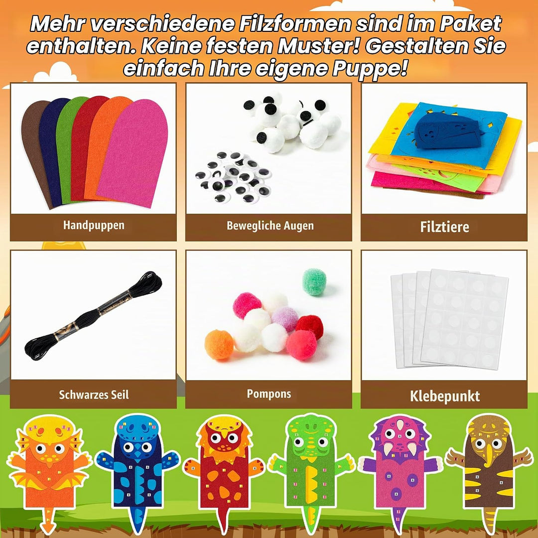 WATINC 6pcs Felt Handpuppe DIY Art Craft Set, Kunsthandwerk gefühlt Socke Puppet Spielzeug, kreative