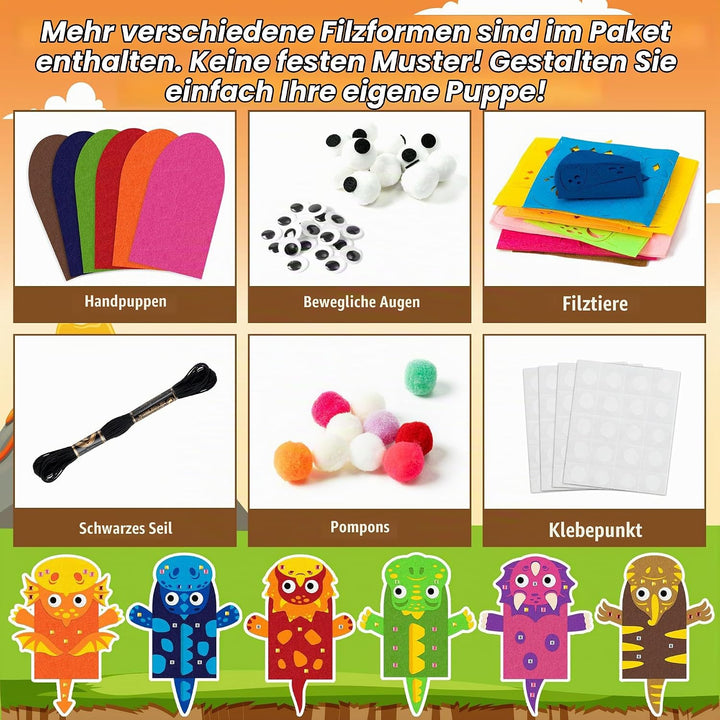 WATINC 6pcs Felt Handpuppe DIY Art Craft Set, Kunsthandwerk gefühlt Socke Puppet Spielzeug, kreative