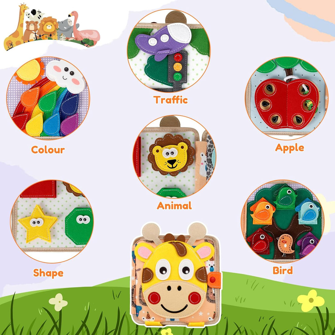 Spielzeug Busy Board Weicher Filz, 3D Filzbuch Montessori Babybücher aus Weichem Stoff Feinmotorik L