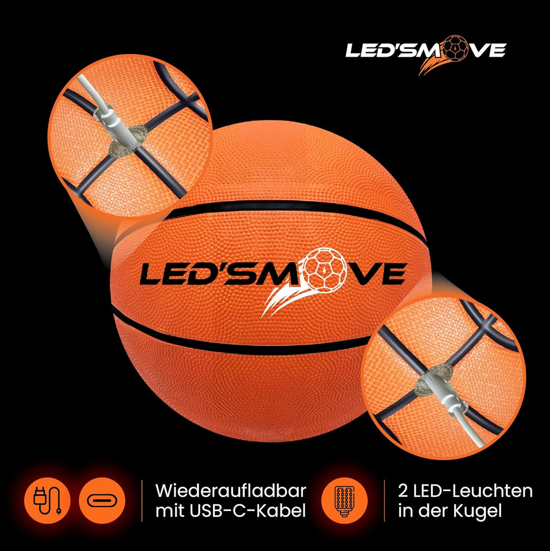 LED'S MOVE LED Leuchtender Basketball Outdoor Grösse 7, leuchtende Spiele im Dunkeln, Leucht Ball In