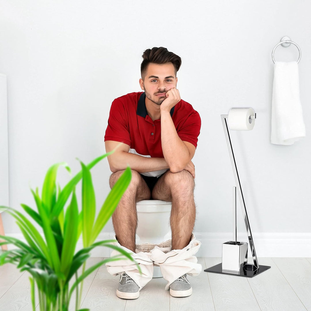 Relaxdays WC Garnitur GLASS H x B x T: 77 x 25 x 25 cm Toilettenpapierhalter aus Glas und Metall in