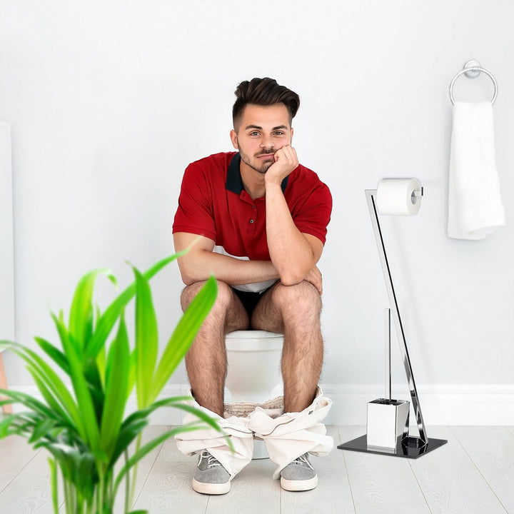 Relaxdays WC Garnitur GLASS H x B x T: 77 x 25 x 25 cm Toilettenpapierhalter aus Glas und Metall in