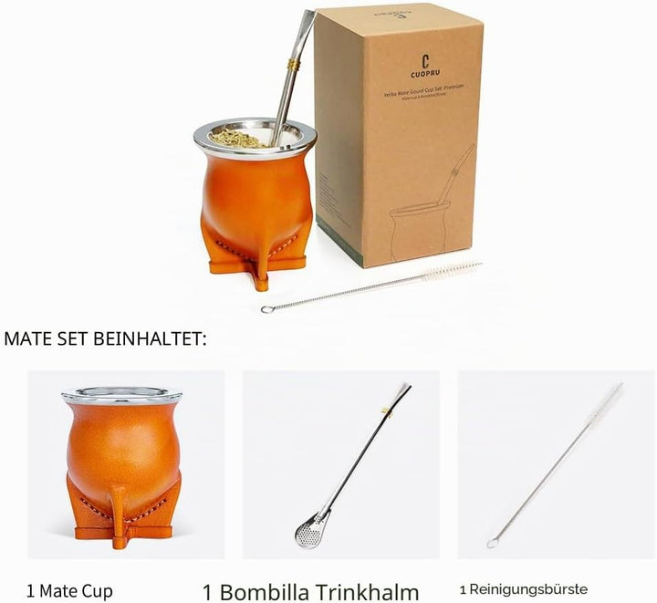 Argentinische Yerba Mate Tasse mit Keramik-Futter, Strohhalm, Tee-Kalabass, Tasse, eine Bombilla Mat
