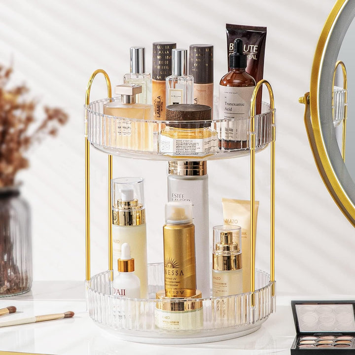 ROWNYEON Make up Organizer 360° Drehbar, Kosmetik Organizer, Hautpflege Parfüm Organizer 2 Lagen Bad