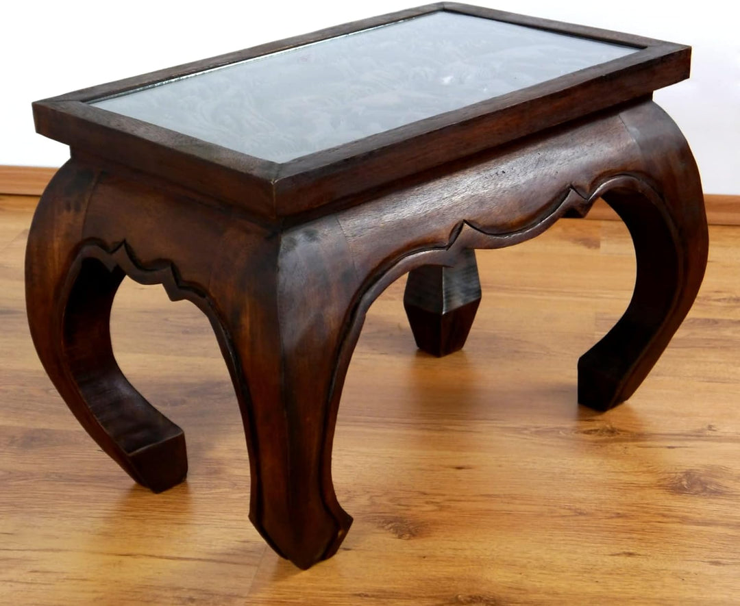 livasia Opiumtisch mit Schnitzerei, Couchtisch, Beistelltisch, Sofatisch, nachhaltig und handgeferti