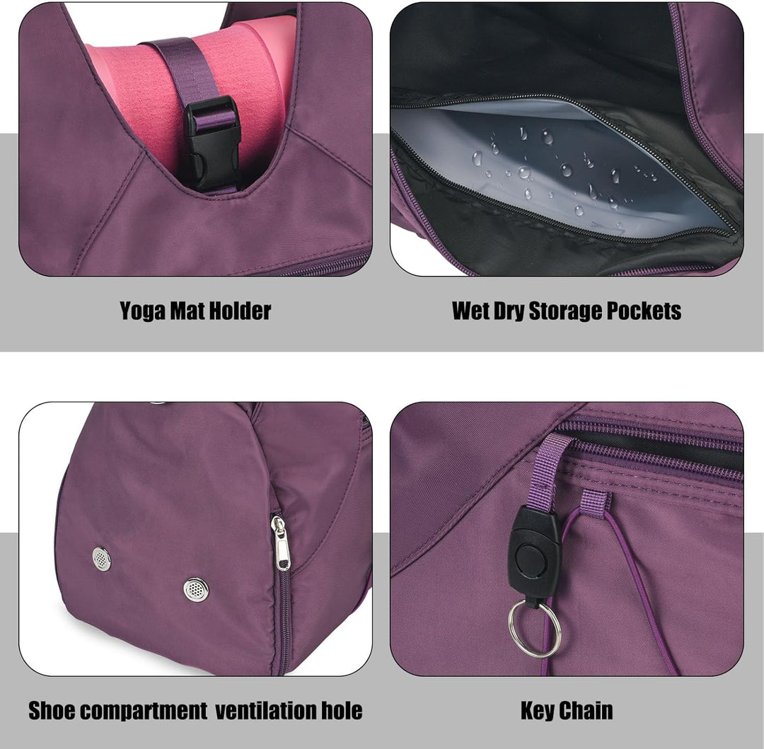 Sporttasche für Damen Yogatasche mit Schuhfach & Nassfach Reisetasche Tragetasche für Yogamatten Fre